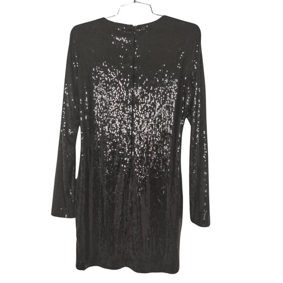 Rare Forever 21 Black short sequence dress long sleeves dressy feminine party L - Picture 3 of 5